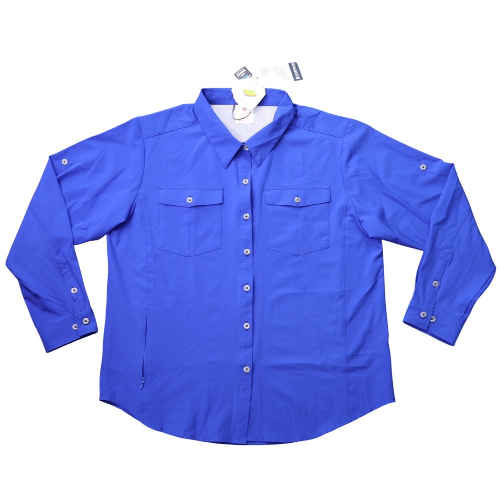H&D Mens XXL Royal Blue Long Sleeve Vented Fishing Shirt Roll Tab Button Down